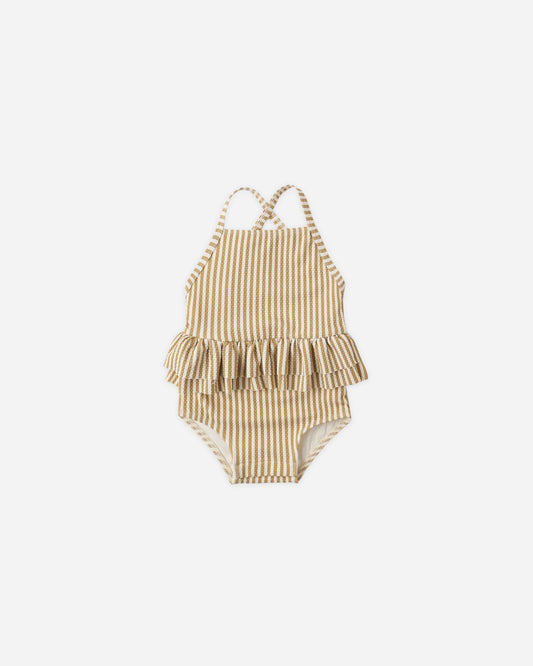 Ruffled One Piece Swimsuit Honey Stripe