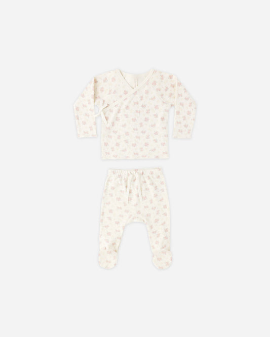 Wrap Top + Footed Pant Set (Flower Field)