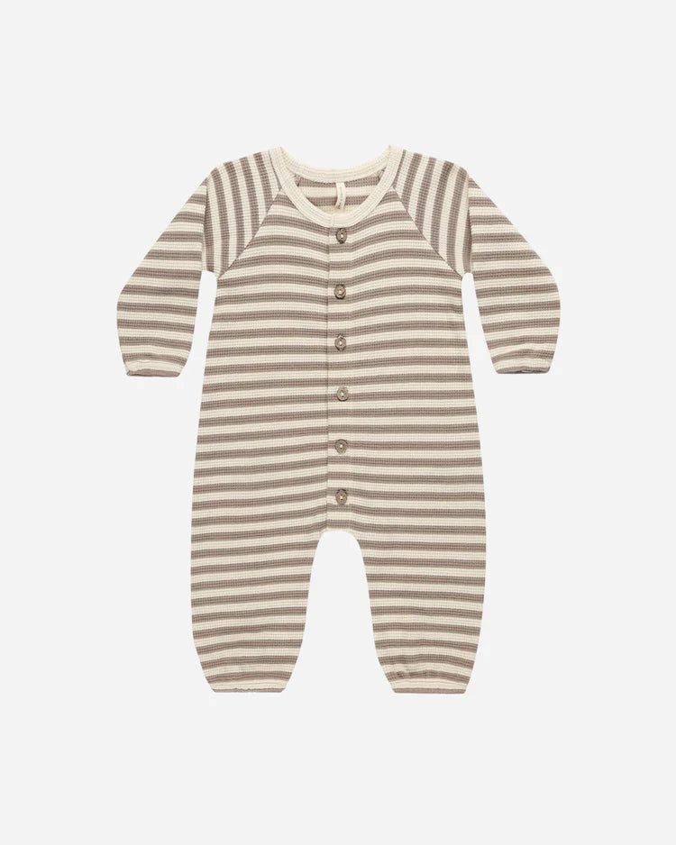 Waffle Long Sleeve Jumpsuit || Olive Stripe