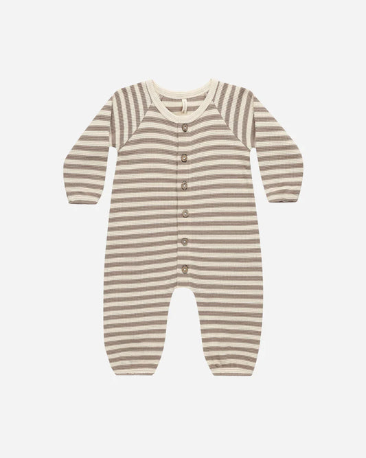 Waffle Long Sleeve Jumpsuit || Olive Stripe