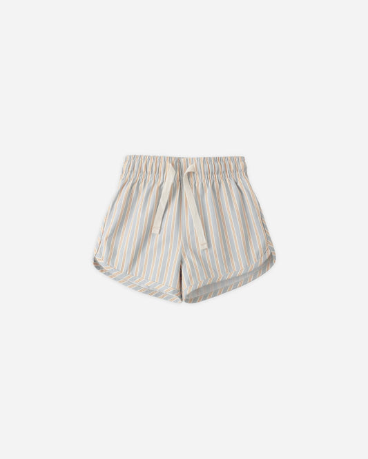 Boys Swim Short (Blue + Butterscotch Stripe)