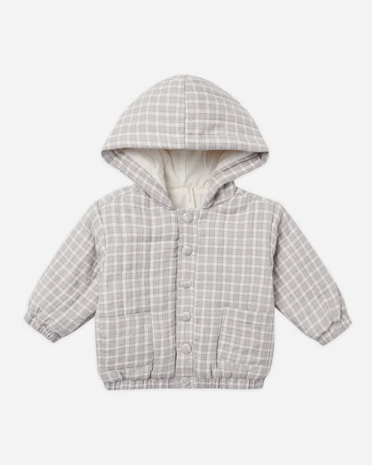 Hooded Woven Jacket Blue Gingham