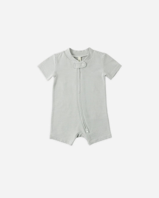 Zip Short Sleeve Sleeper (Sage Micro Stripe)