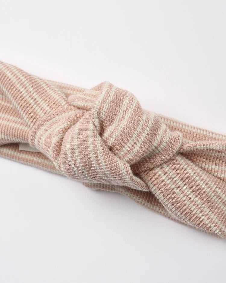 Ribbed Knotted Headband Dusty Rose Microstripe