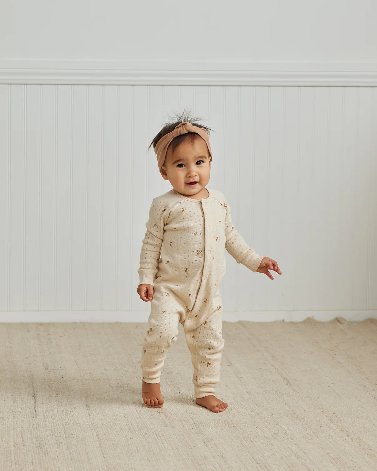 pointelle long sleeve romper | ditsy clay