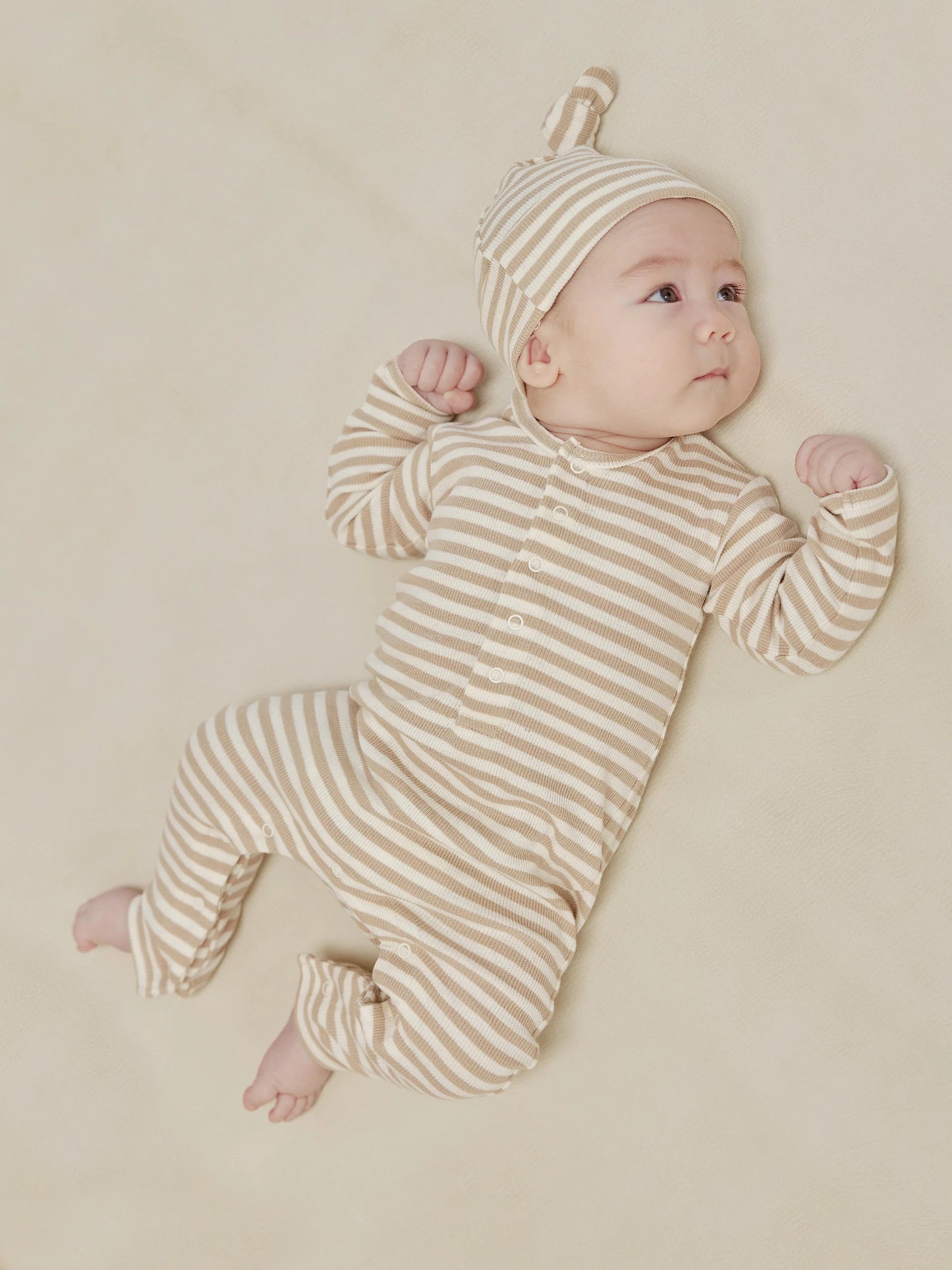 Knotted Baby Hat | Latte Stripe