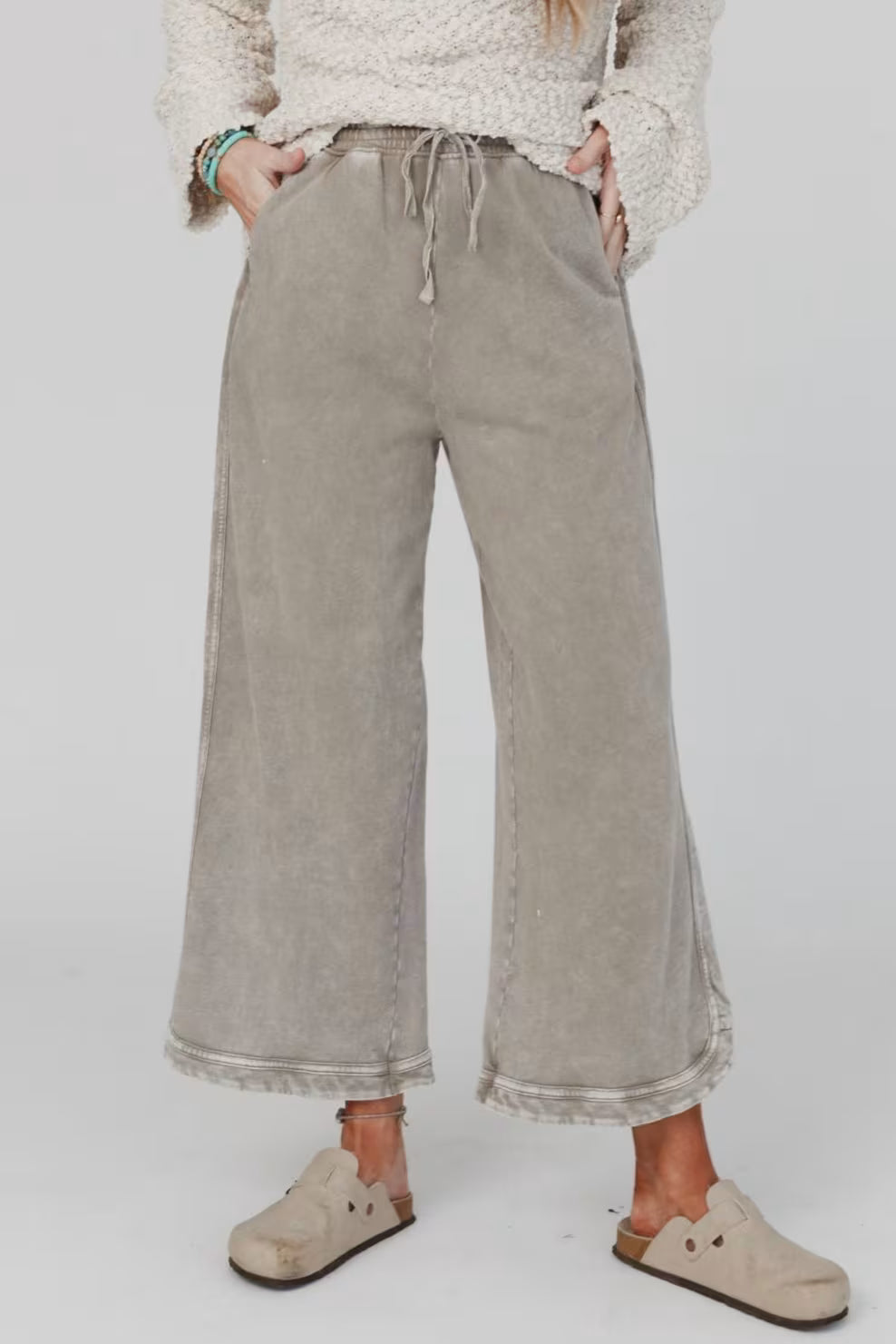 So Comfy Wide Leg Pant Cropped Length (Stone)