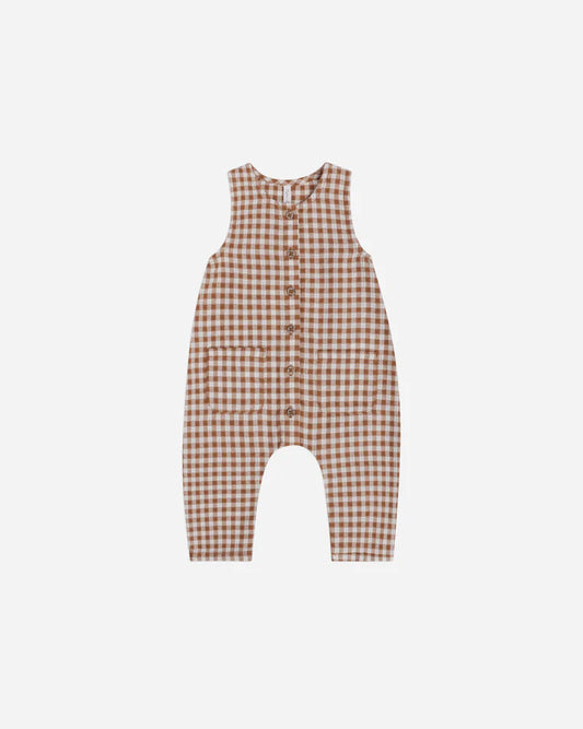 Woven Jumpsuit || Camel Gingham