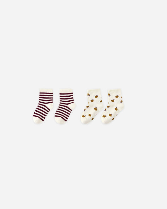 Jacquard Socks, 2-pack || Burgundy Stripe, Apple
