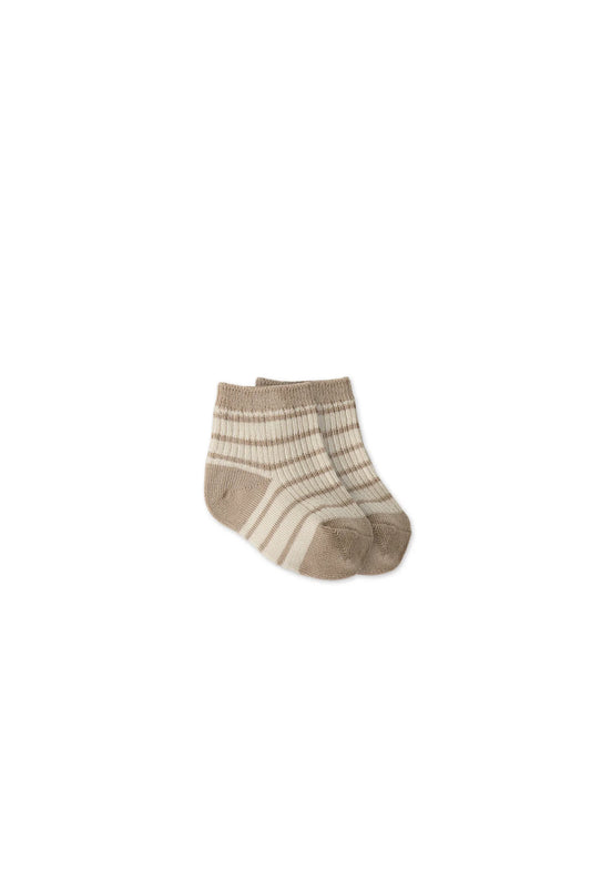 Rocco Stripe Crew Socks - Fawn/Soft Clay