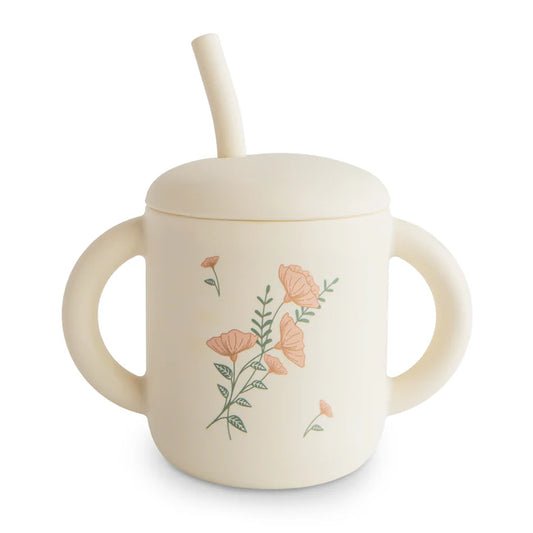 Silicone Training Cup + Straw | Floral