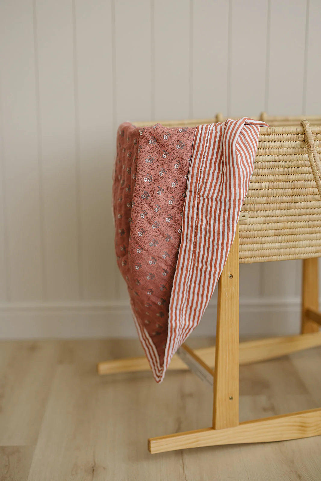 Vintage Pink Floral + Pink Stripes Muslin Quilt