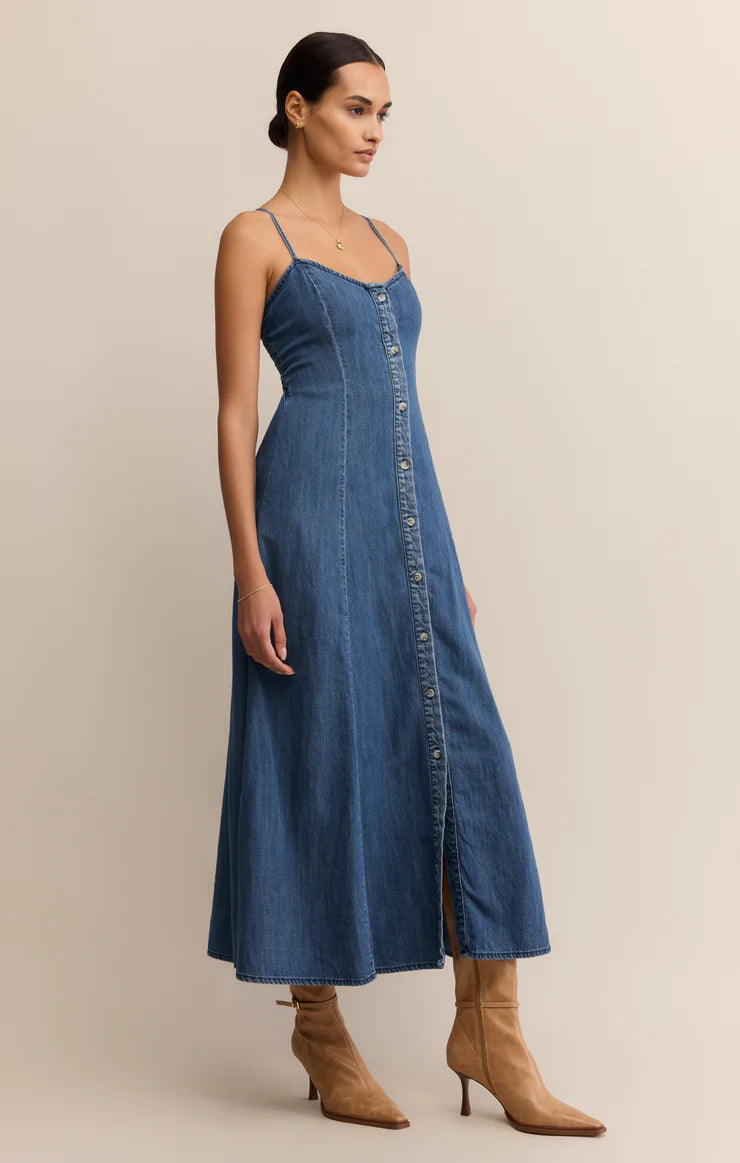 Angel Eyes Denim Midi Dress (Medium Indigo)