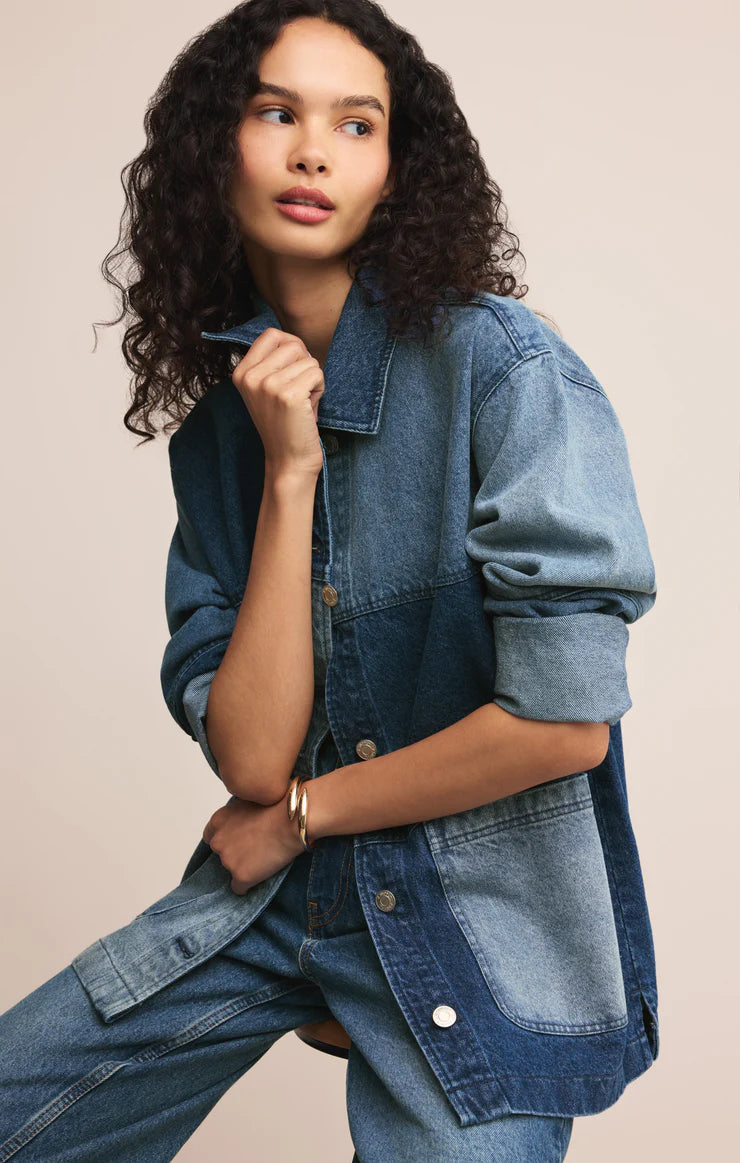 On The Road Color Block Jacket (Mixed Indigo)