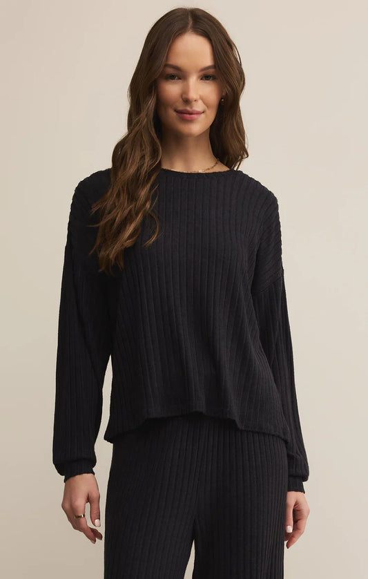 Daydream Rib Long Sleeve Top (Black Sand)