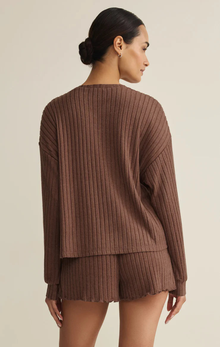 Daydream Silky Rib Long Sleeve Top (Macchiato)