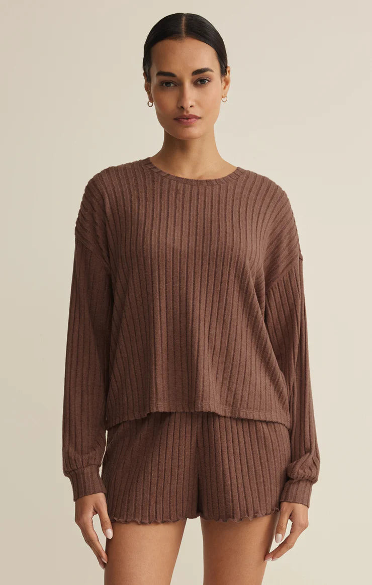 Daydream Silky Rib Long Sleeve Top (Macchiato)