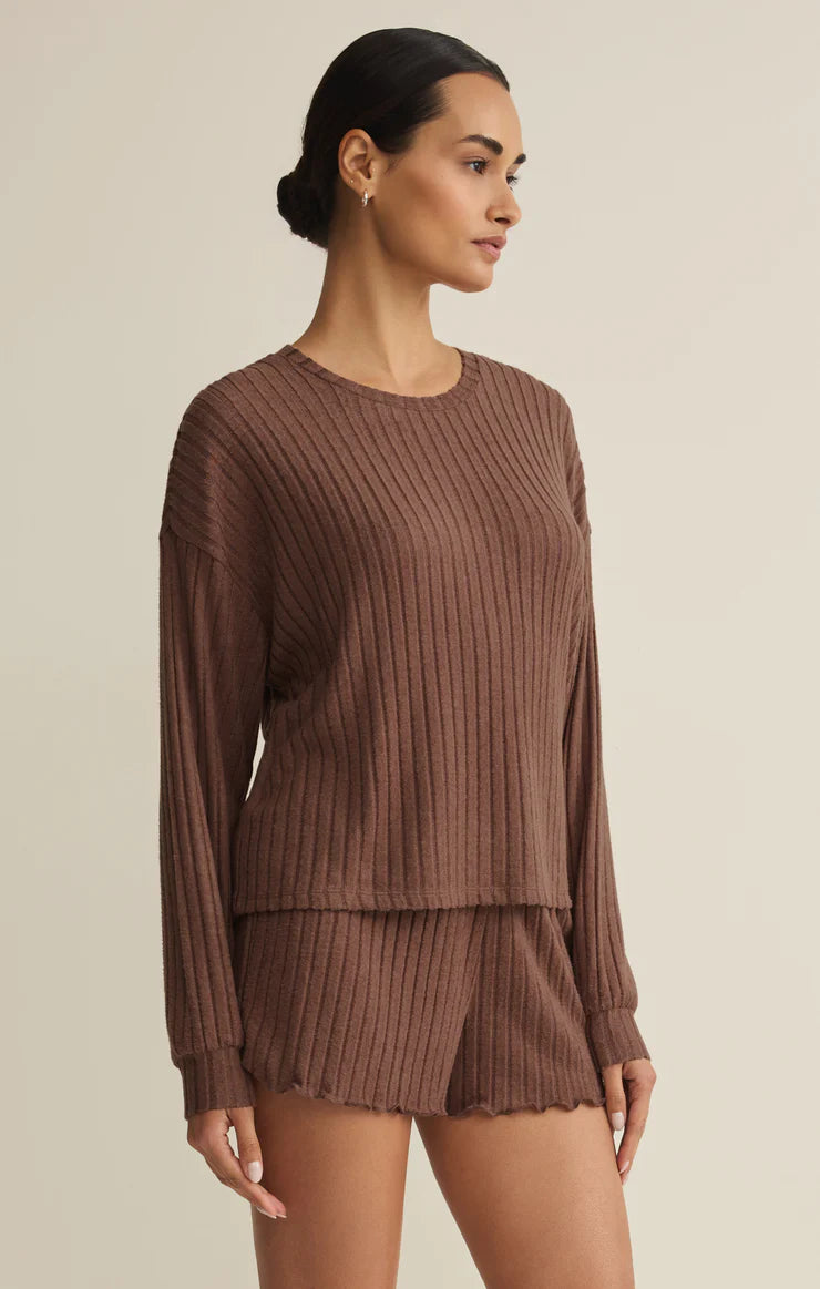 Daydream Silky Rib Long Sleeve Top (Macchiato)
