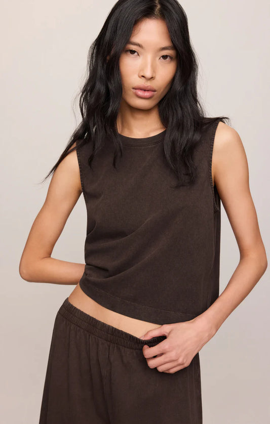 SLOANE COTTON JERSEY TANK - DARK CHOCOLATE