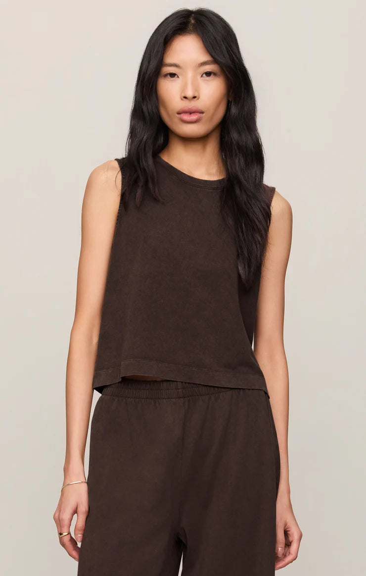 SLOANE COTTON JERSEY TANK - DARK CHOCOLATE