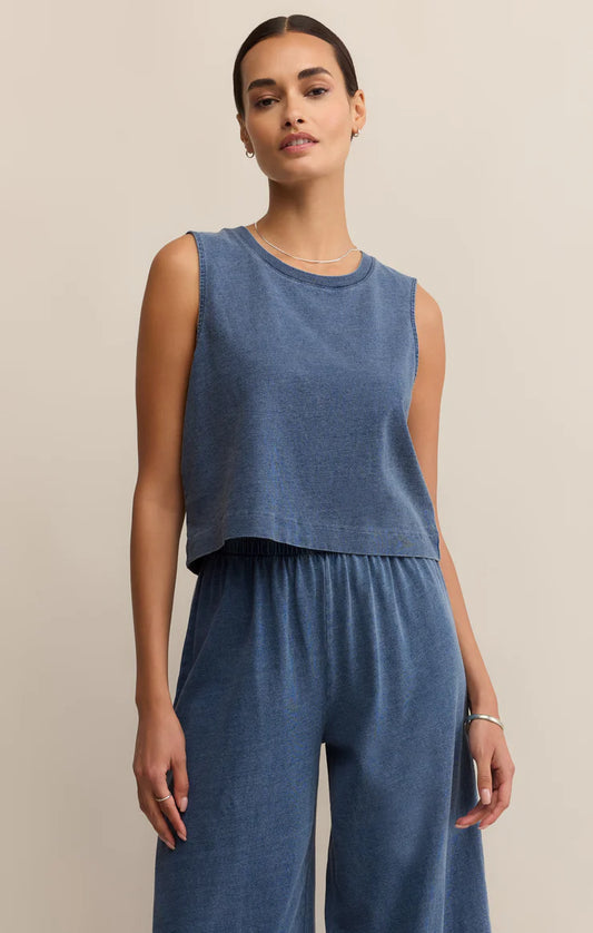 Sloane Jersey Denim Muscle Tank (Vintage Indigo)