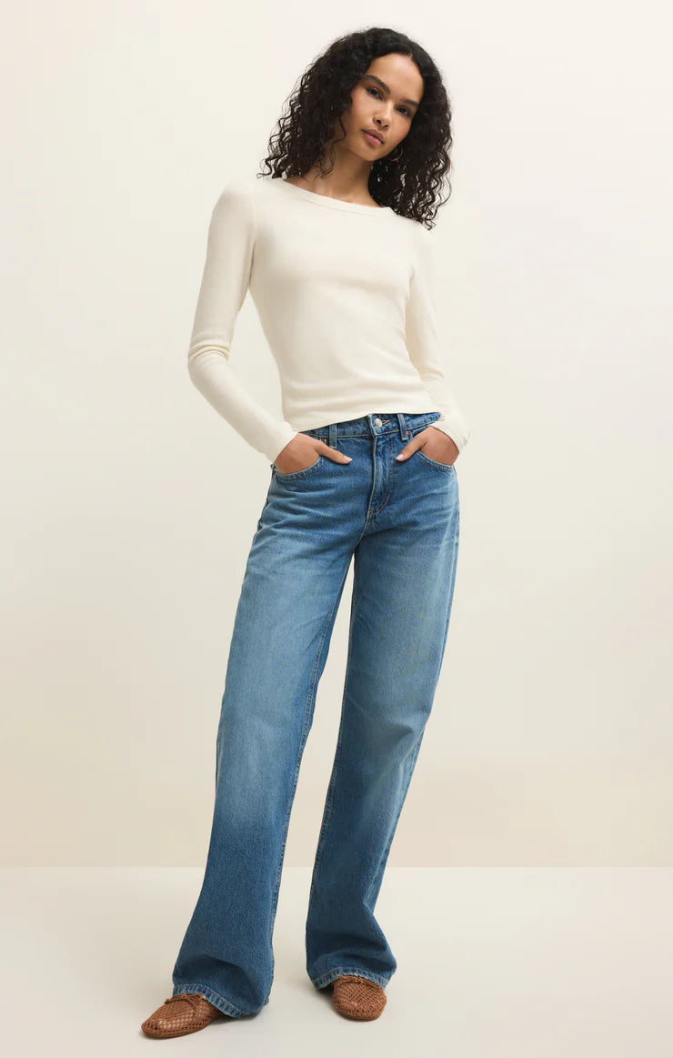 Renae Slub Rib Long Sleeve Top (Cloud)