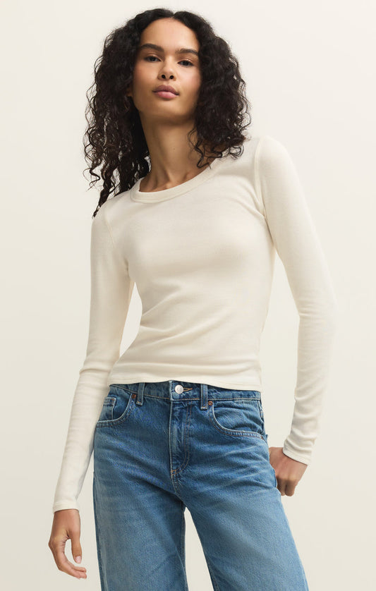 Renae Slub Rib Long Sleeve Top (Cloud)