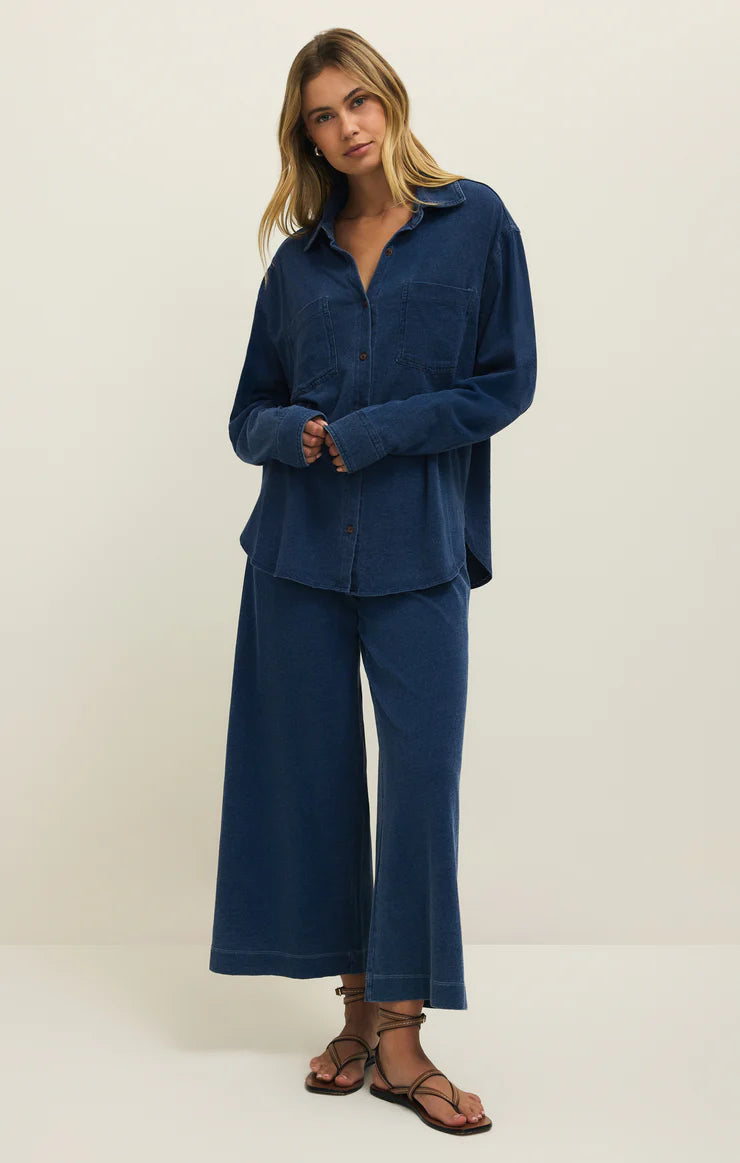 Reese Jersey Denim Button Up (Indigo)