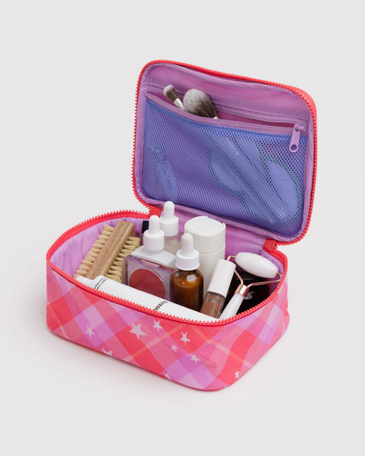 Small Cosmetic Case (Pink Star Plaid)