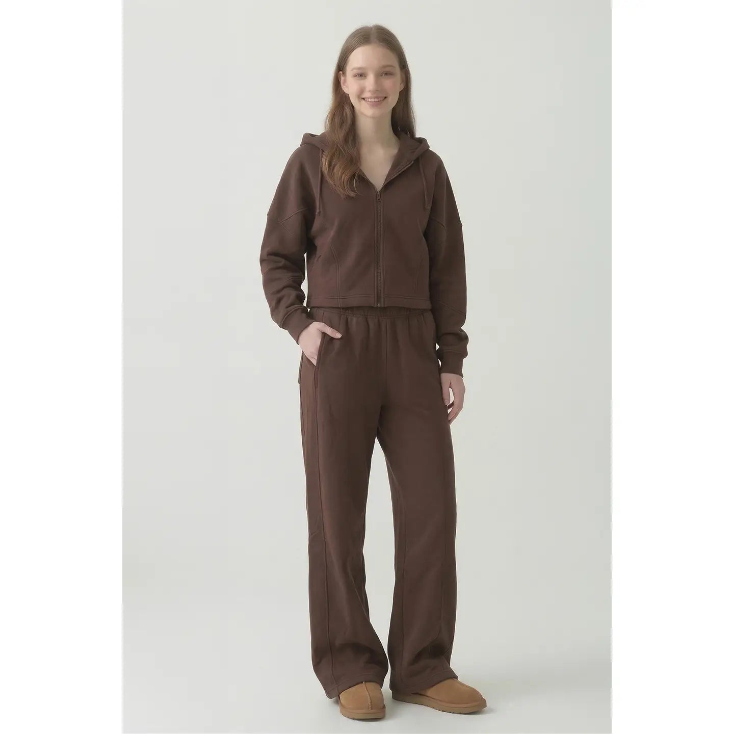 Pre Shrunk Cotton Terry Wide Pants - Chocolate