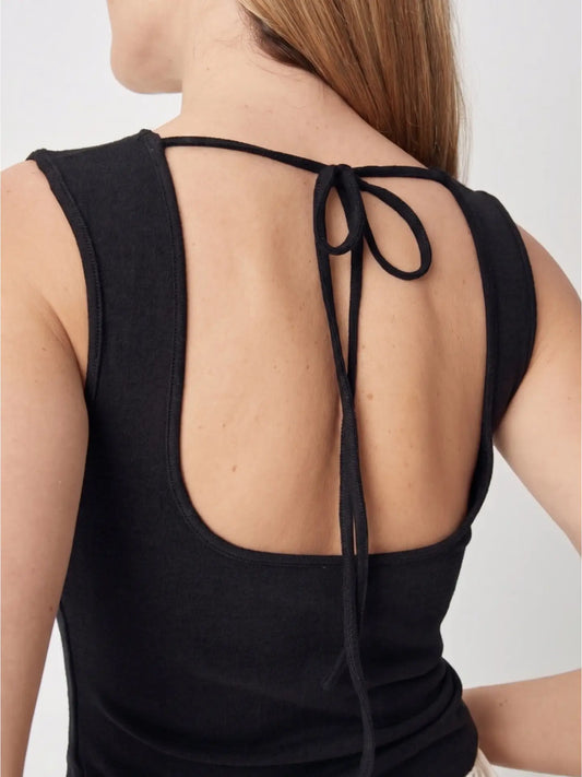 Black Cowl Neck Knit Tank Top