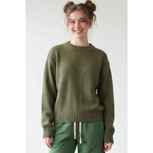 Olive 100% Cotton Basic Sweater