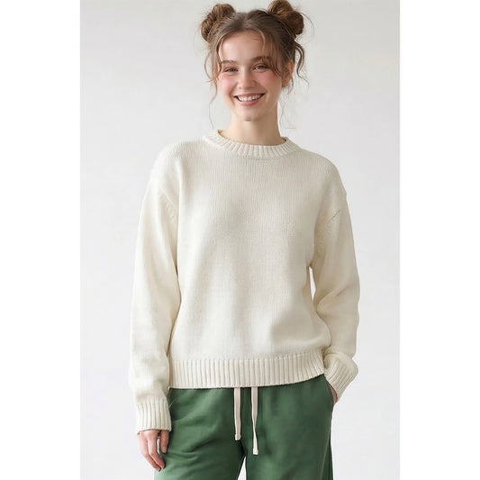 Ivory 100% Cotton Basic Sweater