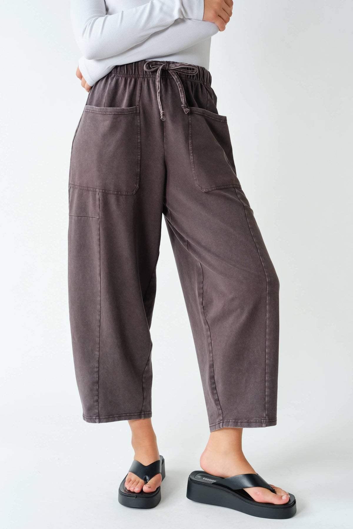 Vintage Wash Utility Barrel Leg Pants