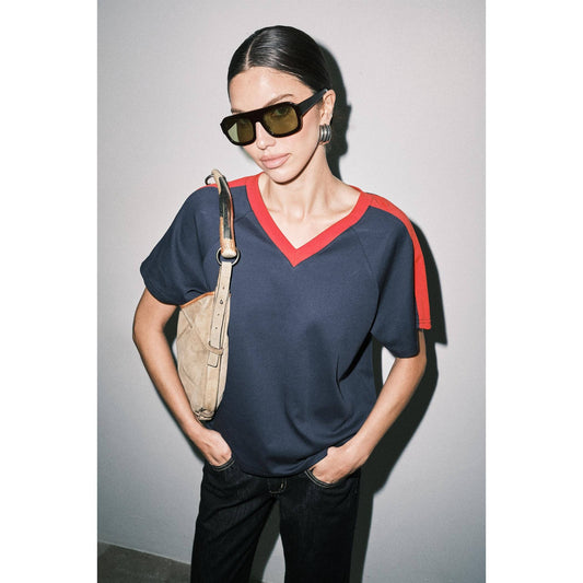 Ruth Sporty V-Neck Short Sleeve Boxy Tee Top