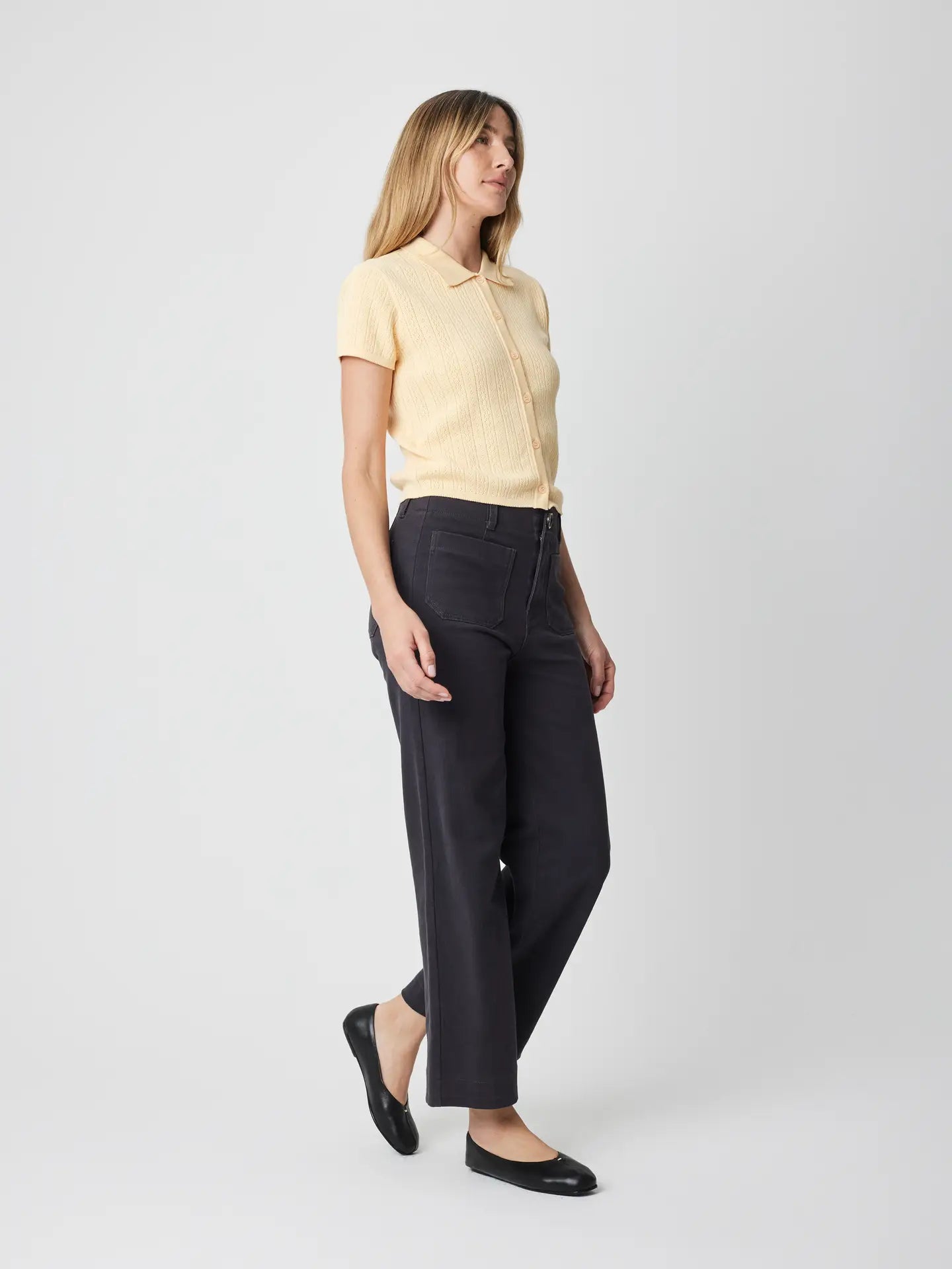 Butter Pointelle Knit Button-Down Top