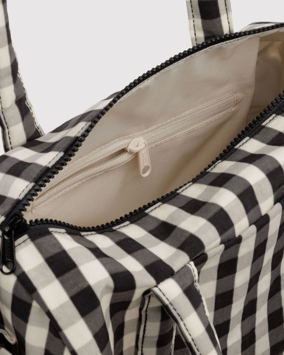 Black And Cream Gingham Nylon Duffle Bag