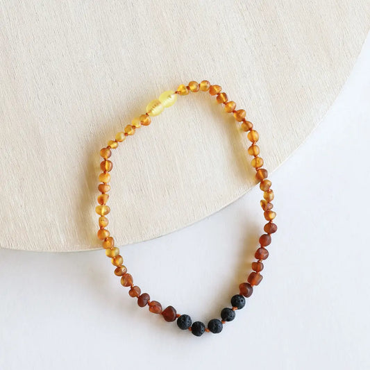 Raw Ombre Amber + Lava Stone Necklace