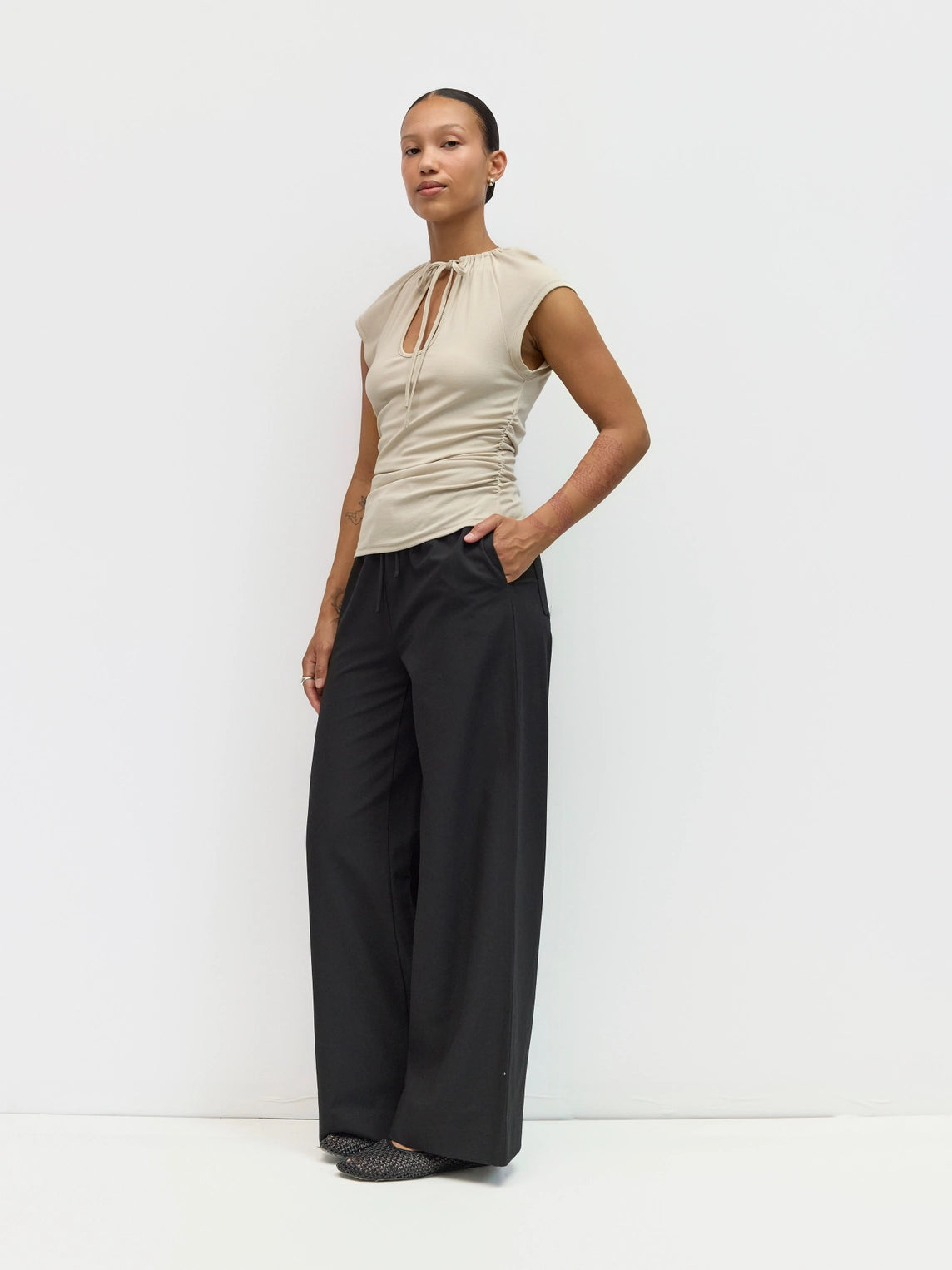 Black Vera Pants | Drawstring Wide Leg Pants
