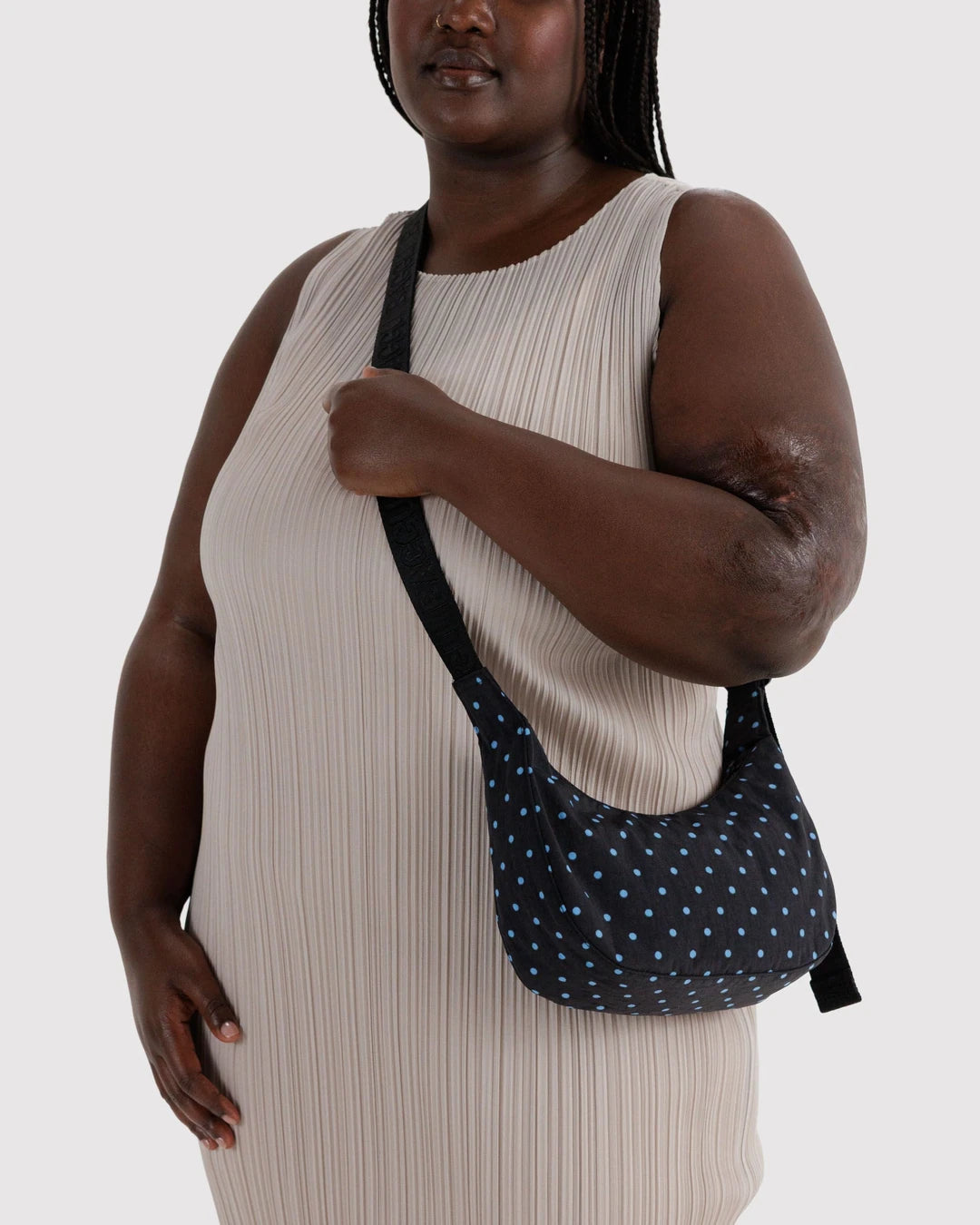 Black And Sky Blue Micro Dot Small Nylon Crescent Bag