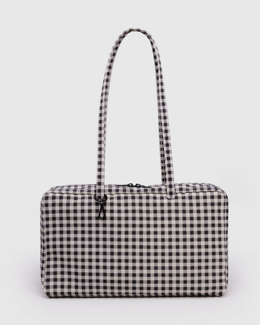 Medium Nylon Bowler Bag- Black +& White Gingham