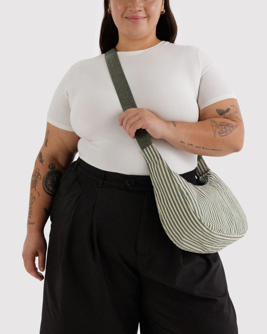 Medium Nylon Crescent Bag - Sage Stripe