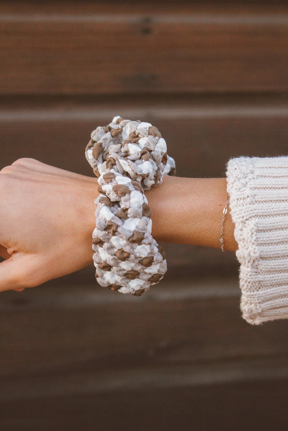 Brown Checkered Oversized Scrunchie