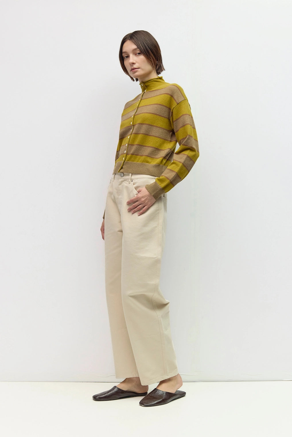 The Claude Cardigan - Chartreuse-Taupe-Brown