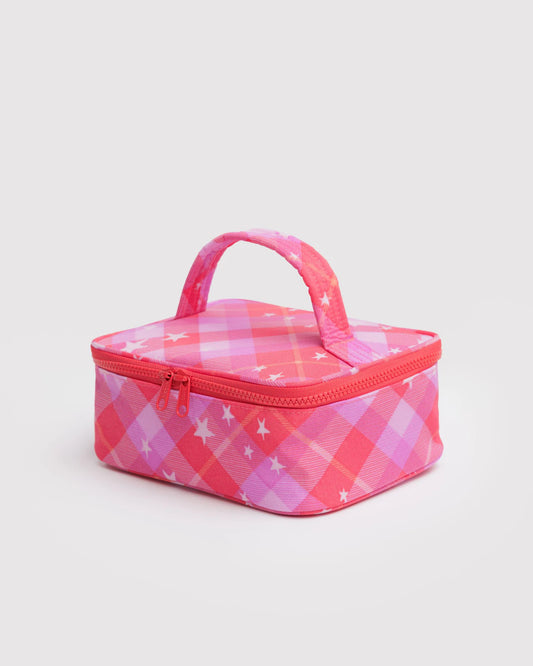 Small Cosmetic Case (Pink Star Plaid)