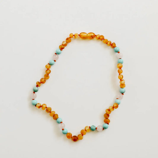 Raw Honey Baltic Amber + Turquoise + Rose Quartz || Necklace