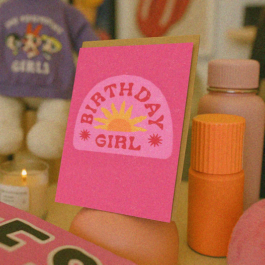 Birthday Girl Card | Retro Pink Sun Party Greeting Card