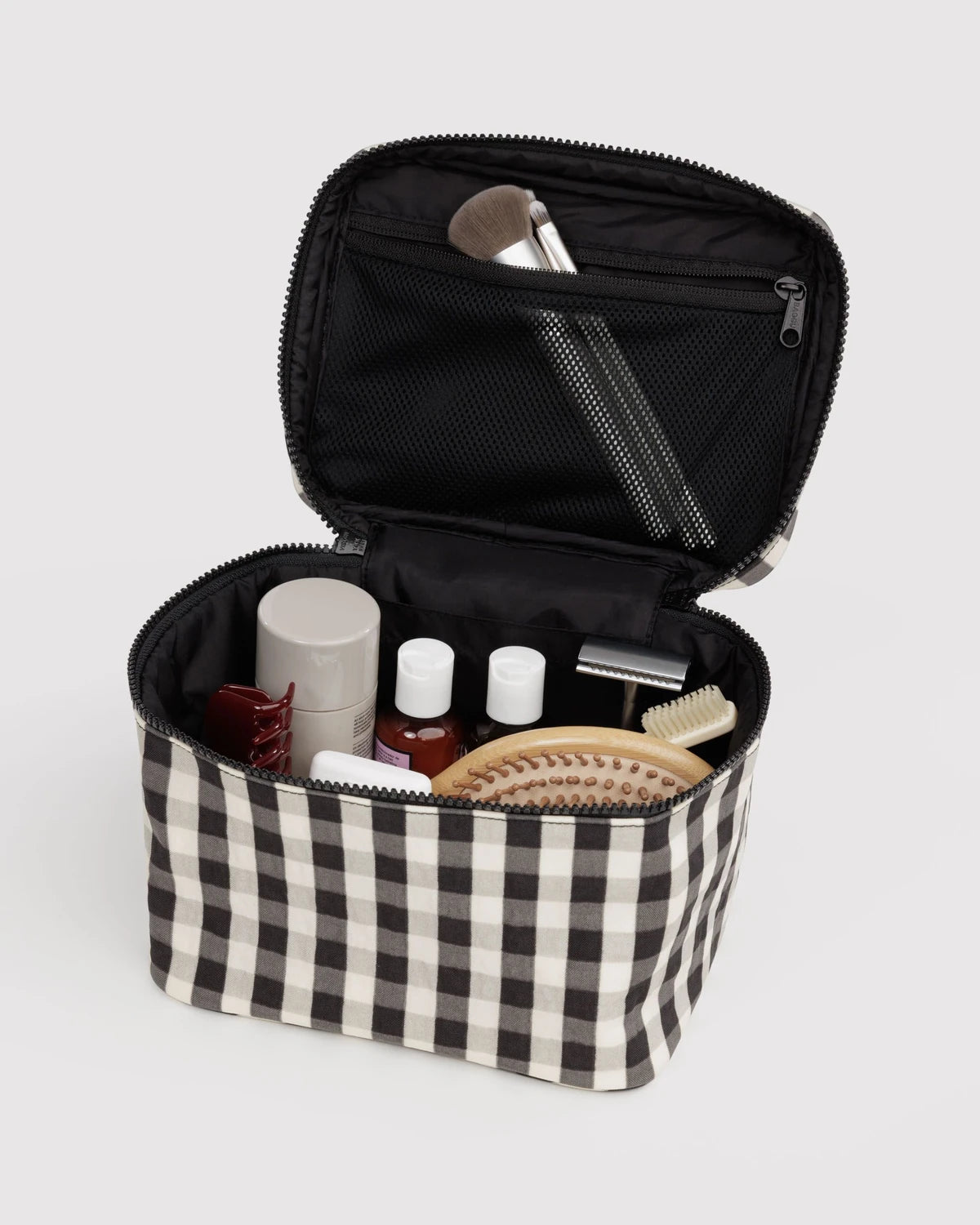 Black And Cream Gingham Large Cosmetic Case