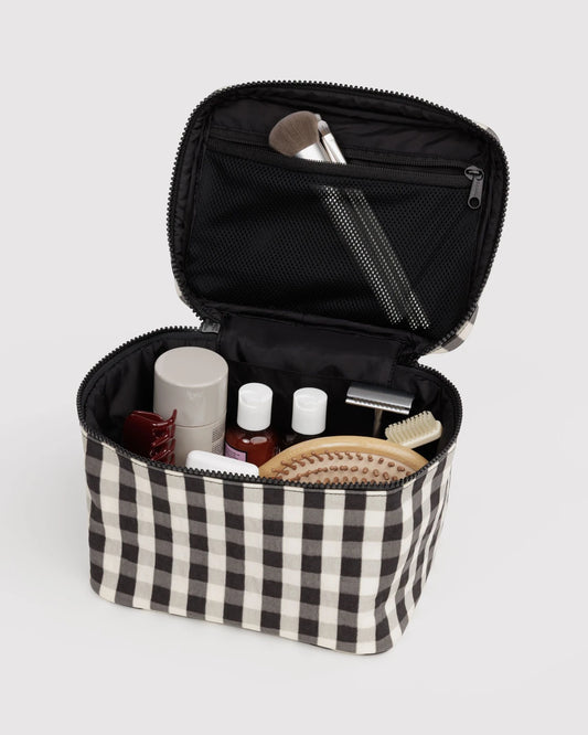 Black And Cream Gingham Large Cosmetic Case