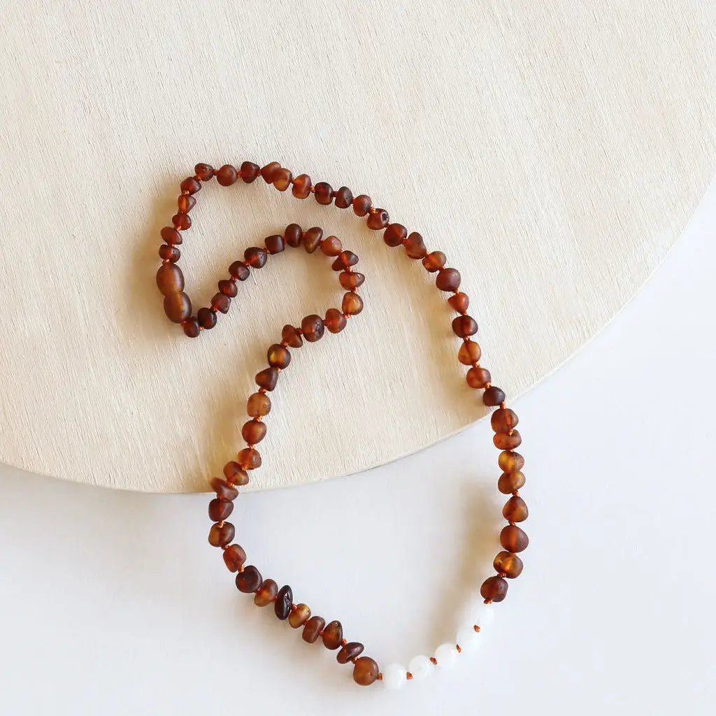 Raw Cognac Baltic Amber + Moonstone || Necklace